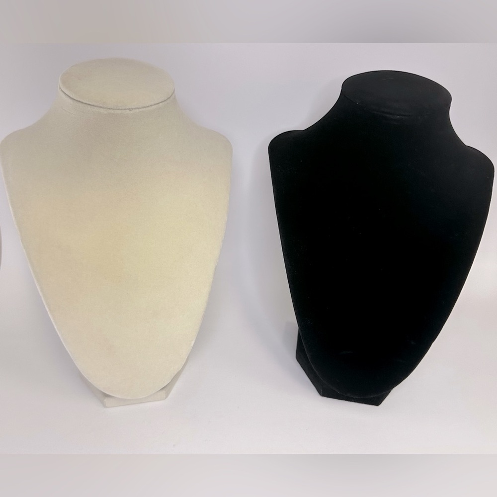 Elegant Velvet Black and Cream Jewelry Display Bust Set